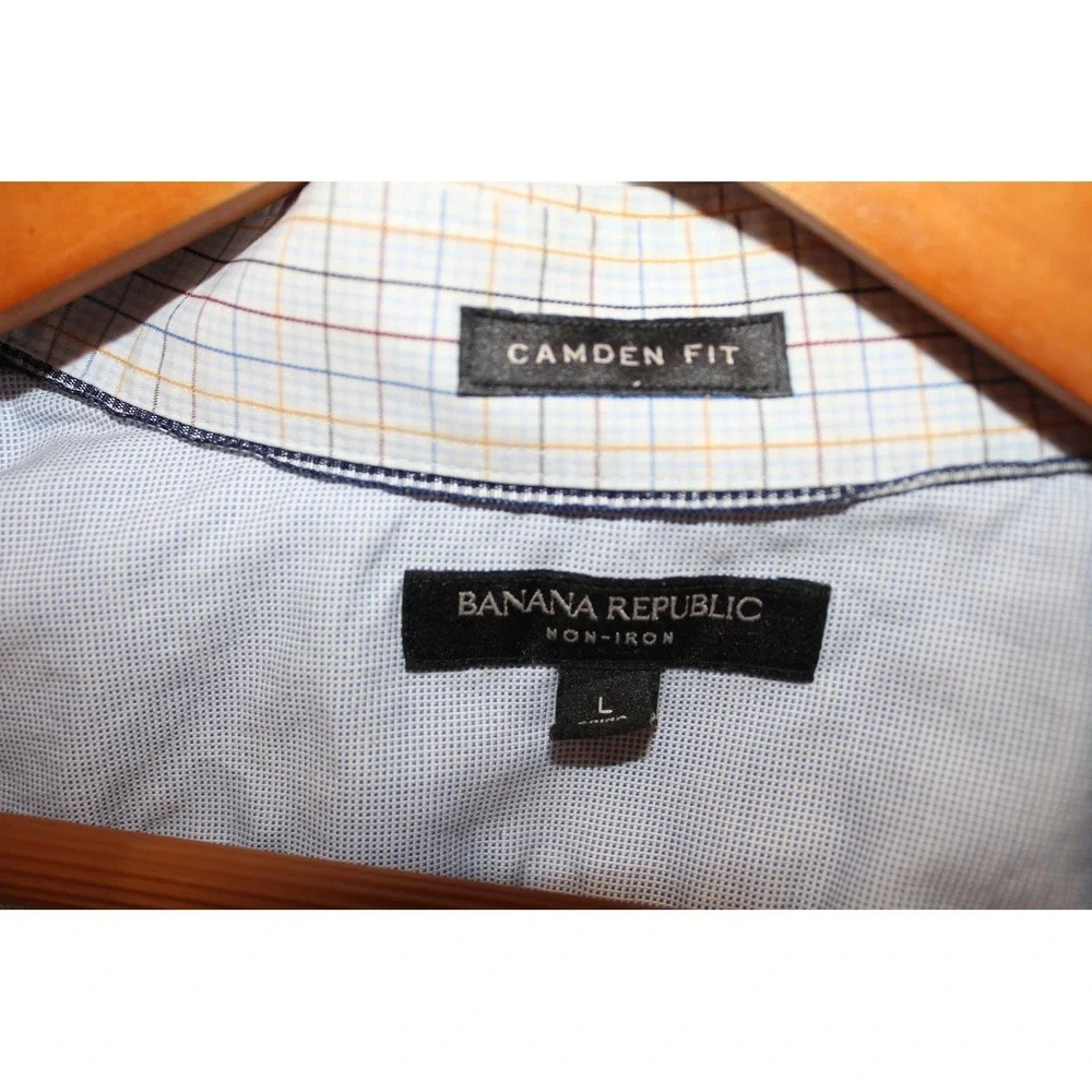 Banana Republic Camden Fit Non Iron Dress Shirt L Blue Grid Check